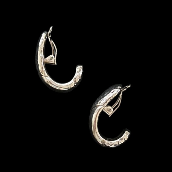Simon Sebbag Designs Sterling Silver Hammered J Shaped Hoop Earrings - Picture 2 of 9